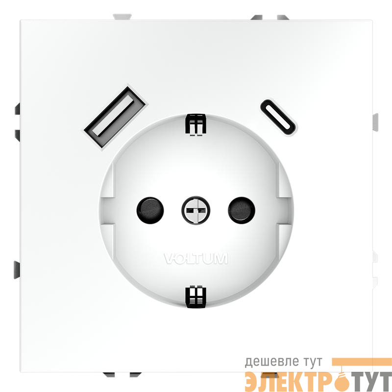 Розетка 1-м СП S70 16А с USB A+С с заземл. защ. шторки механизм бел. матов. Voltum VLS040502