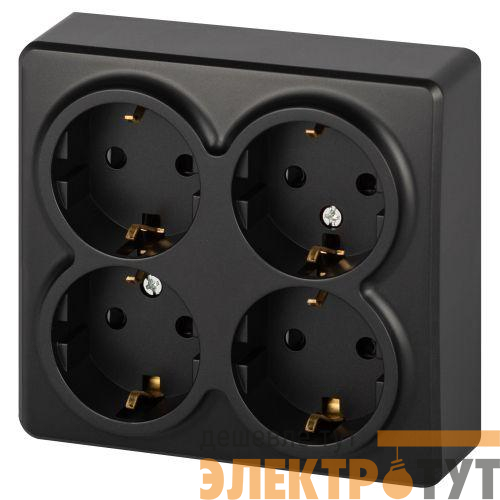 Розетка 4-м ОП Эксперт 11-2211-05 16А IP20 250В 4х2P+E Schuko с заземл. защ. шторки антрацит Эра Б0063004