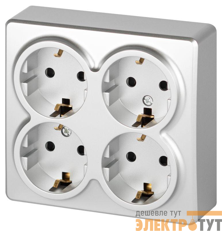 Розетка 4-м ОП Эксперт 11-2211-03 16А IP20 250В 4х2P+E Schuko с заземл. защ. шторки алюм. Эра Б0063022