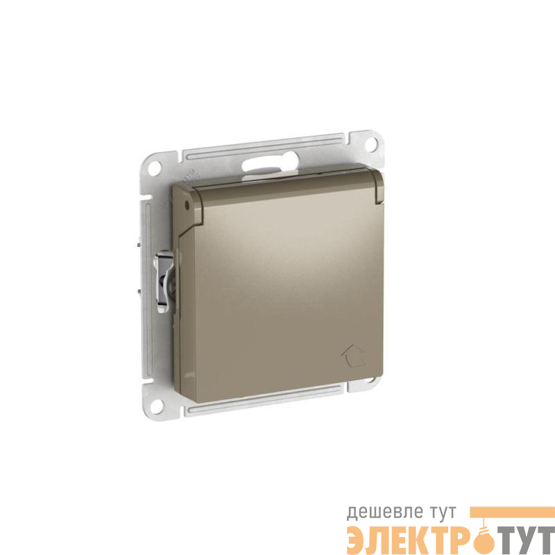 Розетка AtlasDesign 16А IP20 с заземл. защ. шторки с крышкой быстрозажим. клем. механизм шампань SE ATN000546S