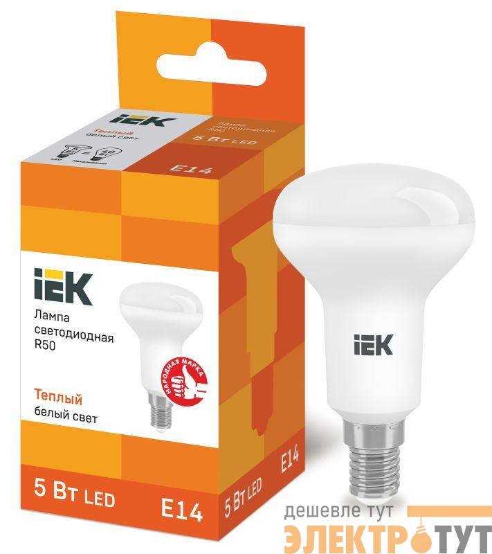 Лампа светодиодная Eco R50 5Вт 3000К тепл. бел. E14 450лм 230-240В IEK LLE-R50-5-230-30-E14