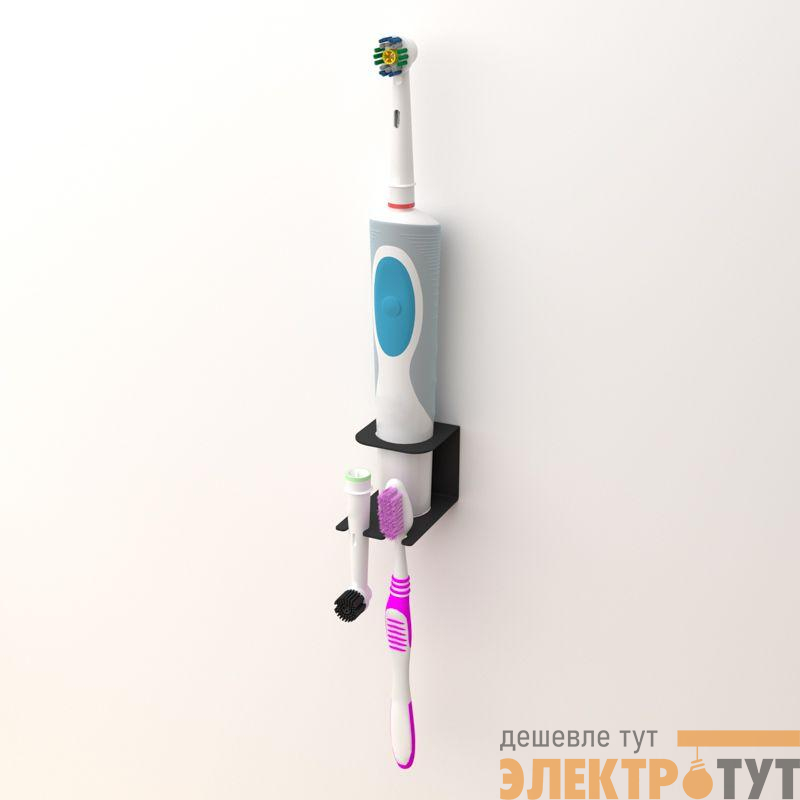 Держатель для хранения электрических зубных щеток и насадок монтаж без сверления черн. Rexant 38-0715