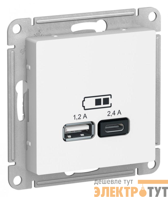 Розетка USB AtlasDesign тип A+C 5В/2.4А 2х5В/1.2А механизм лотос SE ATN001339