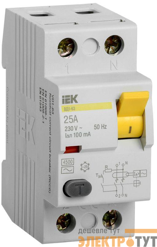 Выключатель дифференциального тока (УЗО) 2п 25А 100мА тип AC ВД1-63 ИЭК MDV10-2-025-100