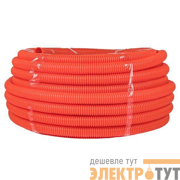 Труба гофрированная ПНД гибкая тяжелая d32мм с протяжкой оранж. (уп.25м) PROxima EKF tpnd-32-to