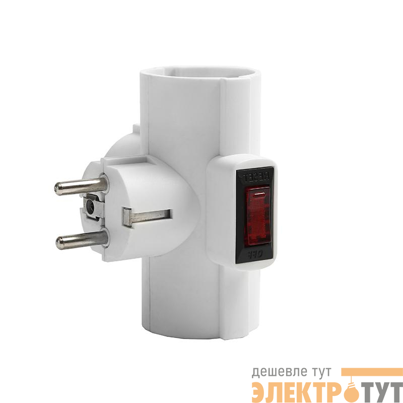 Разветвитель 3-м с заземл. 16А 3500Вт 250В Т-образ. с выключателем бел. DОМТОК 2663