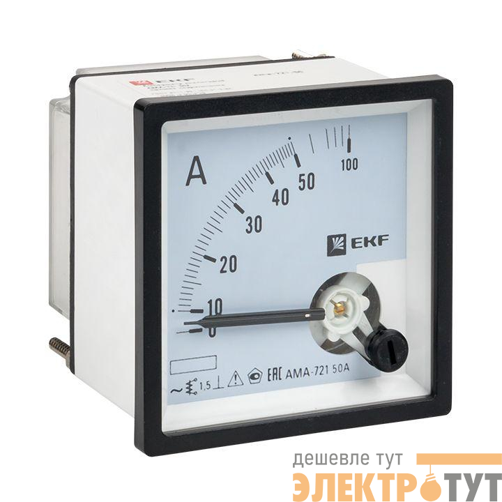 Амперметр аналоговый AM-A721 на панель 72х72 (квадратный вырез) 50А прямое подкл. EKF am-a721-50/ama-721-50