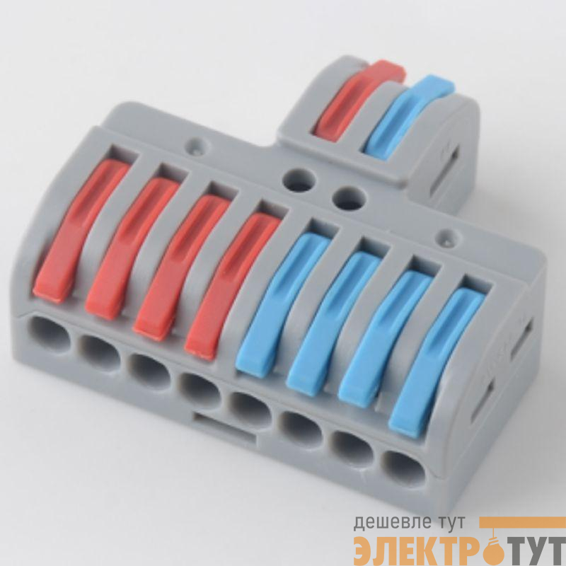 Клемма СМК 2х4 проходная разветвительная 2 полюса с монтажной площадкой (1 ввод 4 вывода на полюс) Rexant 07-5231