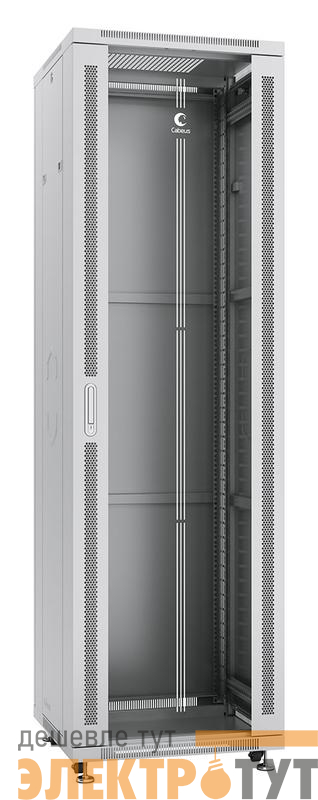 Шкаф монтажный телекоммуникационный напольный SH-05C-42U60/60 19дюйм для распред. и серверн. оборудования 42U 600х600х2055мм передн. стеклян. и задн. сплошн. метал. двери ручка с замком сер. (RAL 7035) Cabeus 7047c