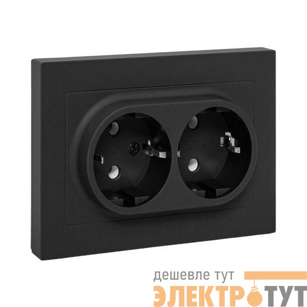 Розетка 2-м СП Эпика 16А с заземл. без защ. шторок с рамкой механизм черн. EKF UP1-SOB-210