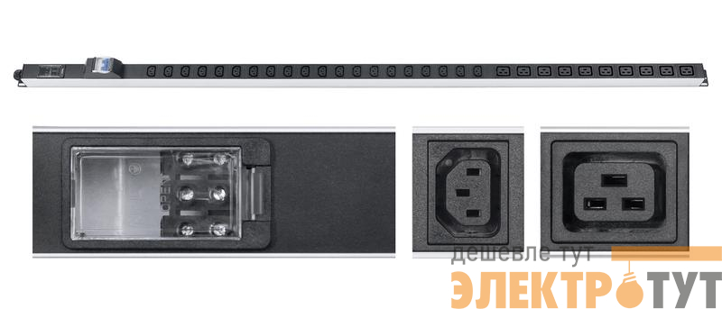 Блок розеток для 19дюйм шкафов PDU-32-10C19-20C13-B-T вертик. 10 розеток IEC 320 C19 20 розеток IEC 320 C13 32А автомат защиты алюм. корпус клем. колодка Cabeus 9546c