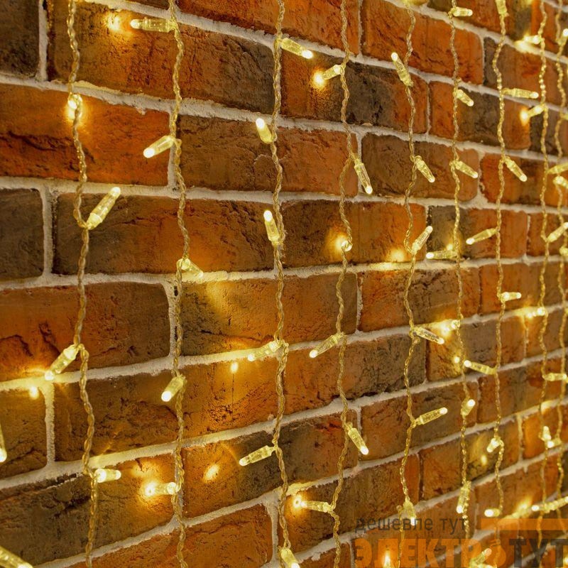 Гирлянда светодиодная "Занавес" 2х9м 1200LED тепл. бел. 230В IP65 эффект мерцания провод ПВХ прозр. соединяется нужен шнур 303-500-1 Neon-Night 235-696