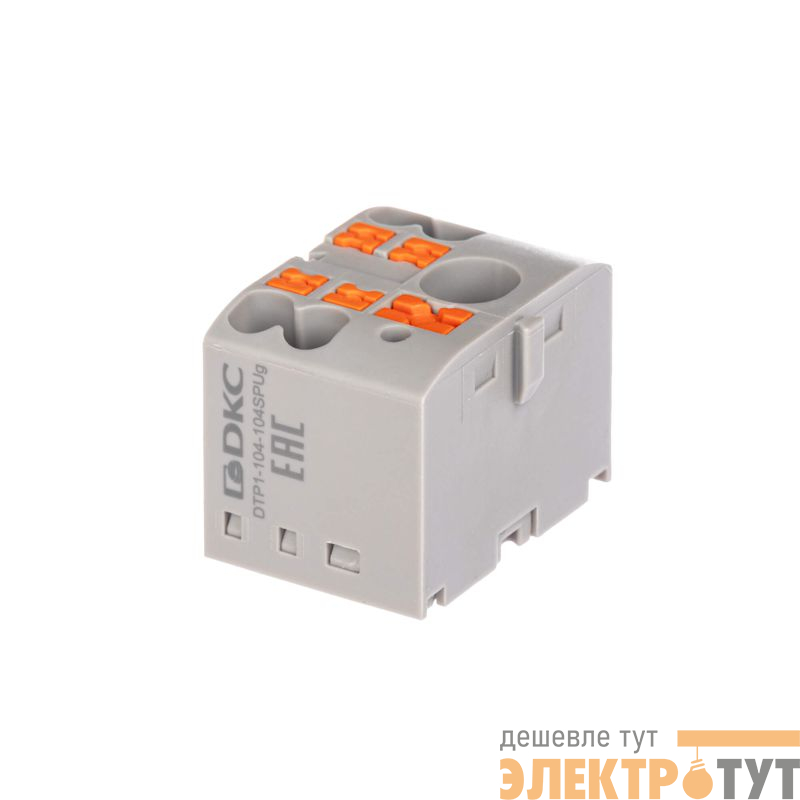 Блок распределительный зажим push-in 1 ввод 6кв.мм 4 точки подключения 2.5кв.мм сер. DKC DTP1-104-104SPUG