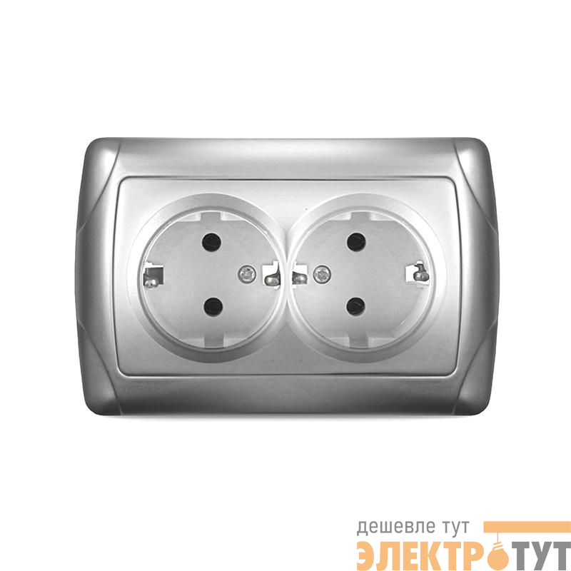 Розетка 2-м СП Маргарита 16А IP20 с заземл. серебр. UNIVersal М0128-S