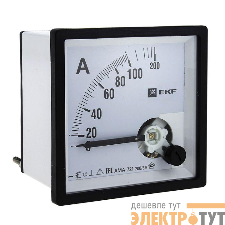 Амперметр аналоговый AM-A721 на панель 72х72 (квадратный вырез) 1000А трансформаторное подкл. EKF am-a721-1000/ama-721-1000