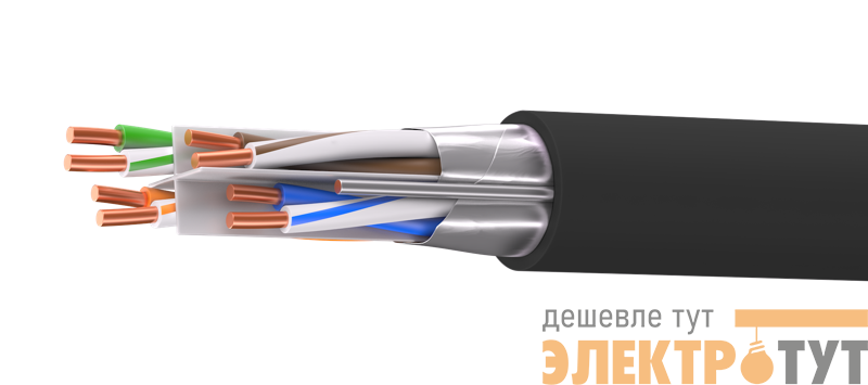 Кабель витая пара кат.6A экранированный F/UTP 4 пары нг(А)-HF для внеш./внутр. прокладки катушка 305м черн. DKC RN6FUK01UBK