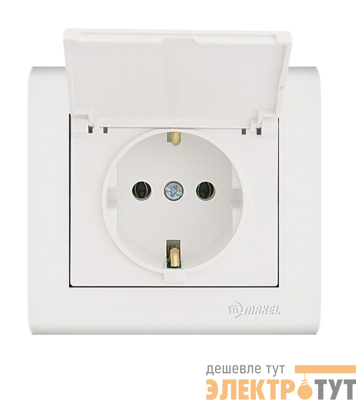 Розетка Manolya с заземл. и крышкой бел. Makel 41001029