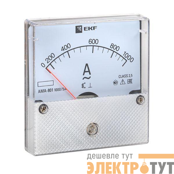 Амперметр аналоговый AM-A801 на панель 80х80 кругл. вырез 1000А трансф. подкл. EKF am-a801-1000/ama-801-1000