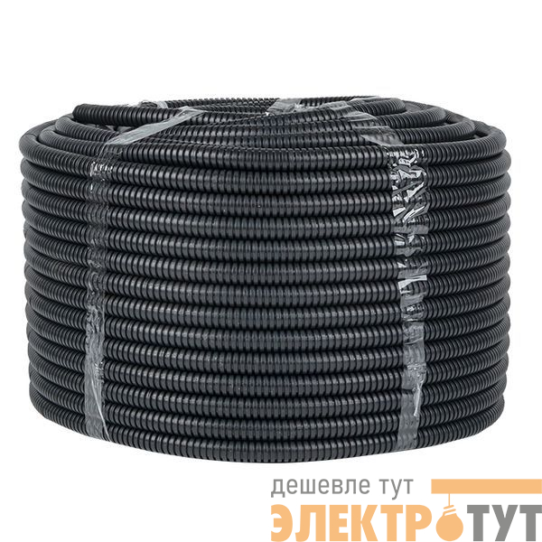 Труба гофрированная d16мм с протяжкой безгалоген. трудногорючая (FRHF) черн. (уп.100м) Plast EKF FRHF-16