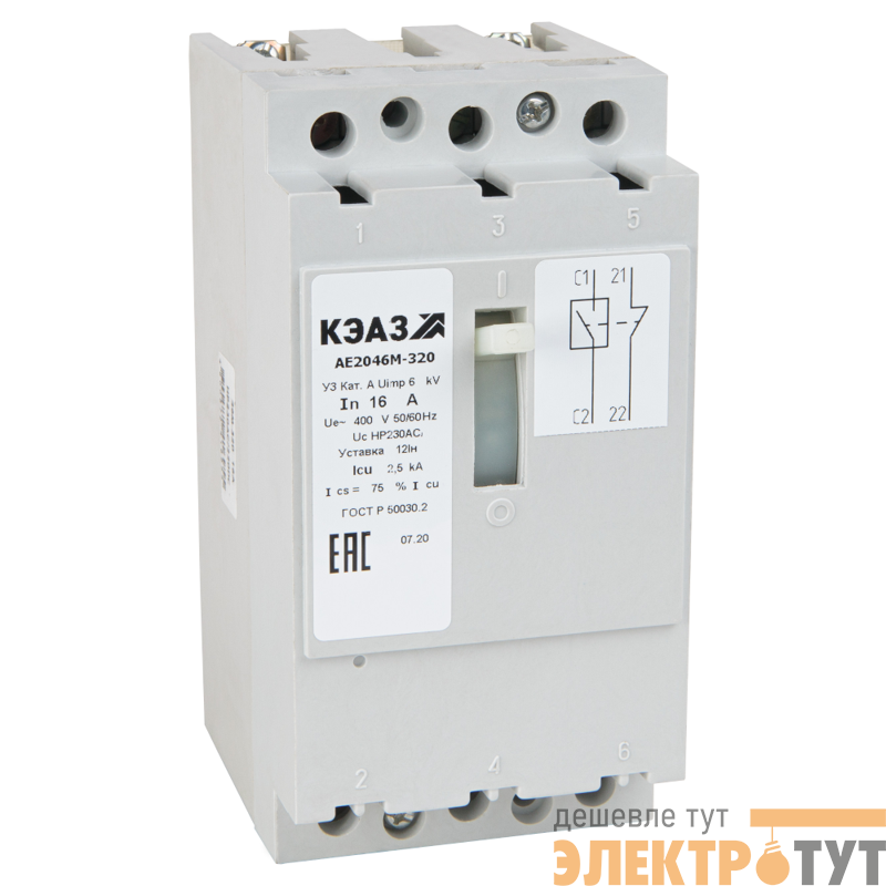 Выключатель автоматический 3п 63А 12Iн 5кА АЕ2046М-100 У3 400В AC КЭАЗ 104629