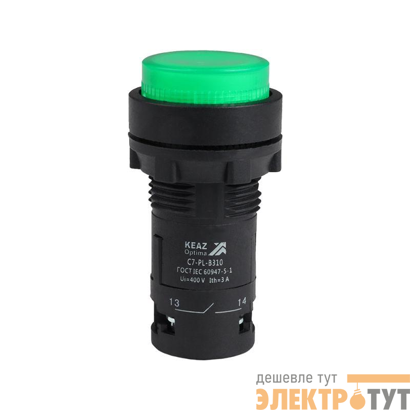 Кнопка с подсветкой OptiSignal Compact D22 С7-PL-B301 зел. 1НЗ 24В AC/DC XB7NW33B2 КЭАЗ 362085