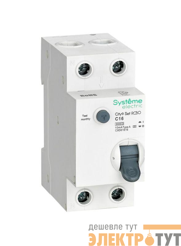 Выключатель автоматический дифференциального тока City9 Set (АВДТ) 1P+N C 16А 6кА 10мА Тип-A 230В SE C9D61616