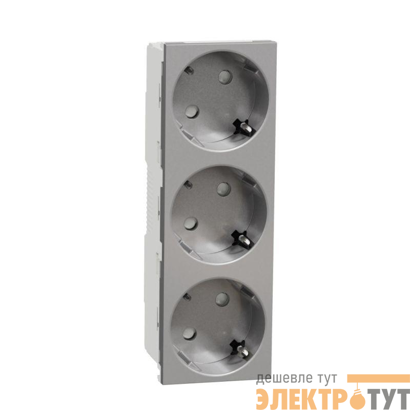 Розетка Unica Modular 45град. 2х2P+E защ. шторки безвинт. клеммы алюм. SchE NU307630