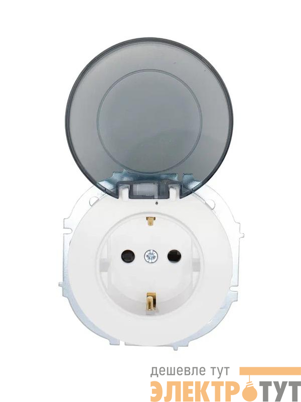 Розетка 1-м СП OSEN с заземл. с крышкой ПБТ бел. LEZARD 743-0288-123B