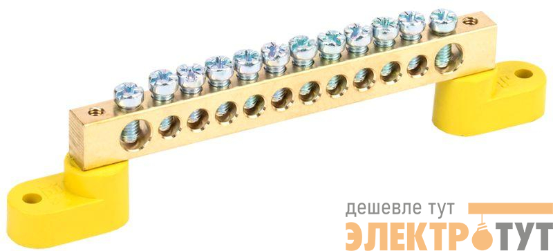 Шина PE "земля" ШНИ-8х12-12-У2-Ж на двух угловых изоляторах IEK YNN10-812-12C2-K05