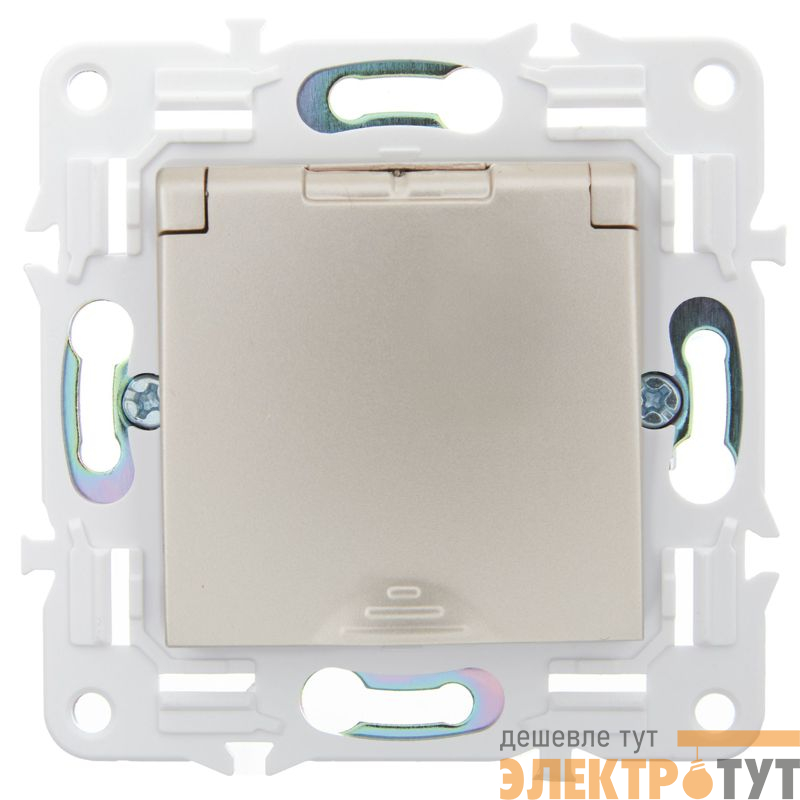 Розетка 1-м SKANDY 16А IP44 с заземл. защ. шторки с крышкой SK-R11Sh шампань IEK SK-R16-16-44-K37