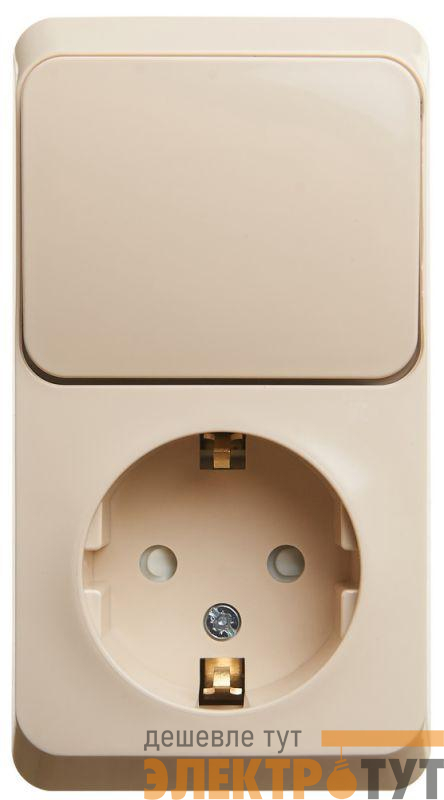 Блок ОП Этюд (1-м розетка с зазем. защ. шторки + 1-кл. выкл.) крем. SE BPA16-201K