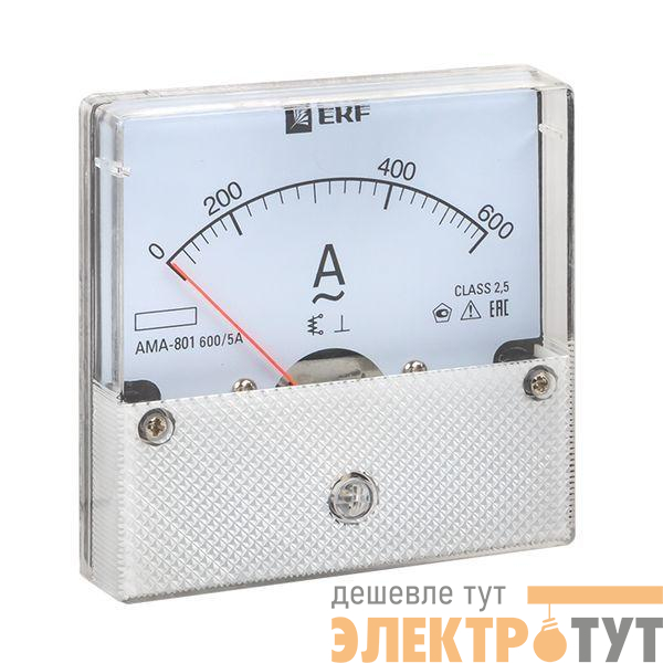 Амперметр аналоговый AM-A801 на панель 80х80 кругл. вырез 600А трансф. подкл. EKF am-a801-600/ama-801-600