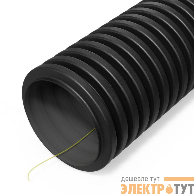 Труба гофрированная двустенная ПНД гибкая d32мм SN34 450 с протяжкой стойкая к УФ черн. (уп.20м) Промрукав PR15.0322