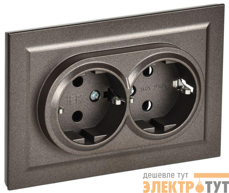 Розетка 2-м СП BRITE РС12-3-БрТБ 16А в сборе с заземл. без защ. шторок бронза IEK BR-R21-16-K45-F