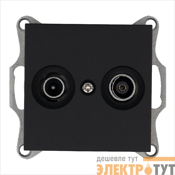 Розетка телевизионная оконечная TV + FM 2-м Ф9.5мм механизм черн. матовый soft touch Jasmart G6204PB