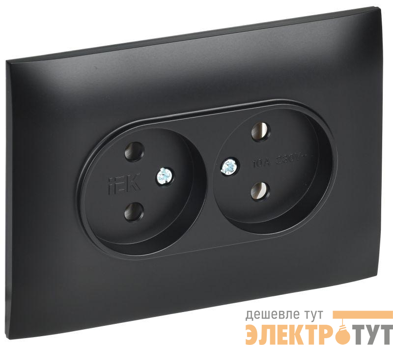 Розетка 2-м SKANDY 10А без заземл. без защ. шторок в сборе SK-R10Bl черн. IEK SK-R20-10-K02-F