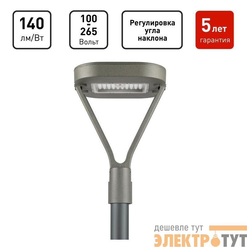 Светильник светодиодный SPP-505-0-50K-050 50Вт 5000К IP65 6000лм КСС Д садово-парковый сер. Эра Б0062718