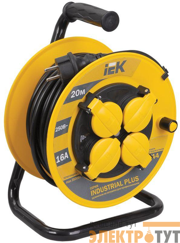 Удлинитель на катушке 4х20м с заземл. 16А IP44 Industrial plus УК20 3х1.5 термозащита IEK WKP15-16-04-20-44