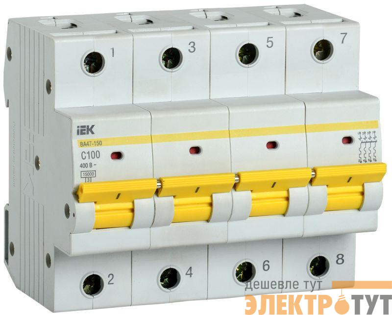 Выключатель автоматический модульный 4п C 100А 15кА ВА47-150 IEK MVA50-4-100-C