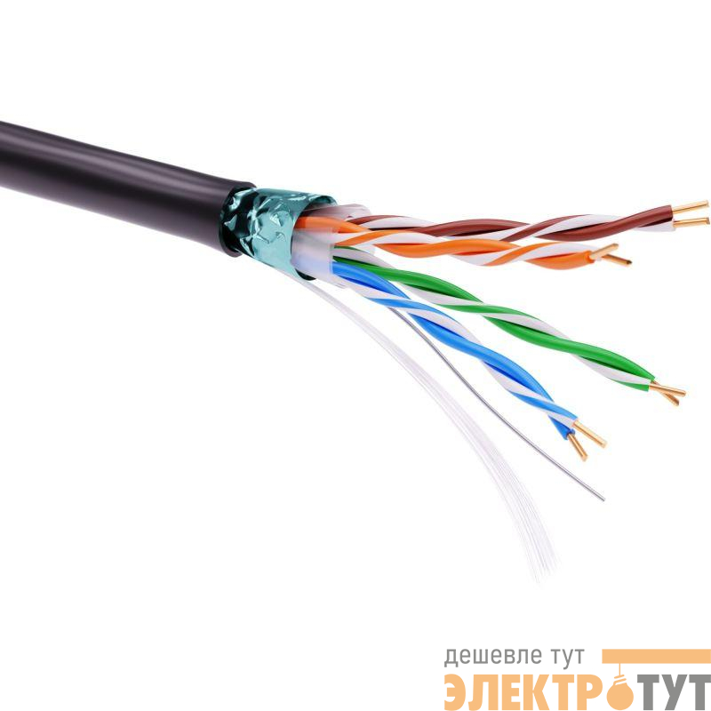 Кабель витая пара экранир. F/UTP кат.5E 4 пары светостабилизирован. ПЭ цвет внешн. оболочки черн. (катушка 305м) DKC RN5EFUKPEBK