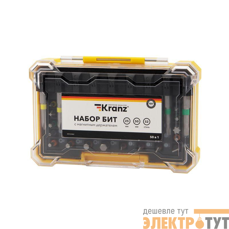 Набор бит с магнитным держателем 25-50мм 49шт пластик. коробка Kranz KR-92-0462