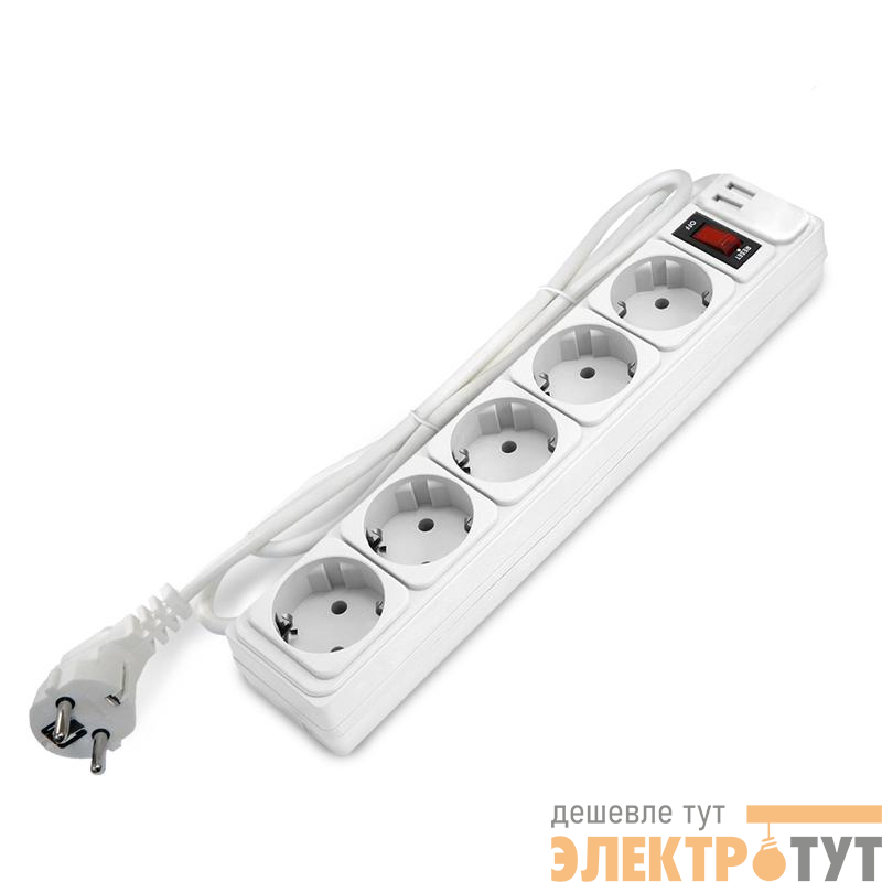 Удлинитель с сетевым фильтром 5х1.8м с заземл 10А 2.2кВт IP20 2хUSB ПВС 3х1 с выкл. бел. DOMTOK 2564