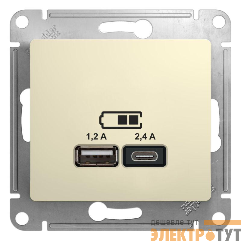 Розетка USB Glossa тип A+C 5В/2.4А 2х5В/1.2А механизм беж. SE GSL000239
