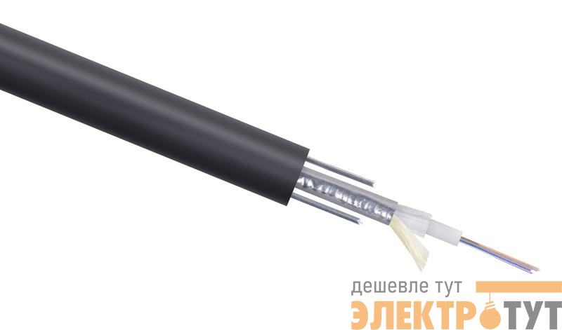 Кабель волоконно-оптический 9/125 одномод. 4 волокна loose tube бронир. стальн. лентой и стальн. проволоками для внешн. прокладки -40-+70град.C PE черн. Cabeus 10119c