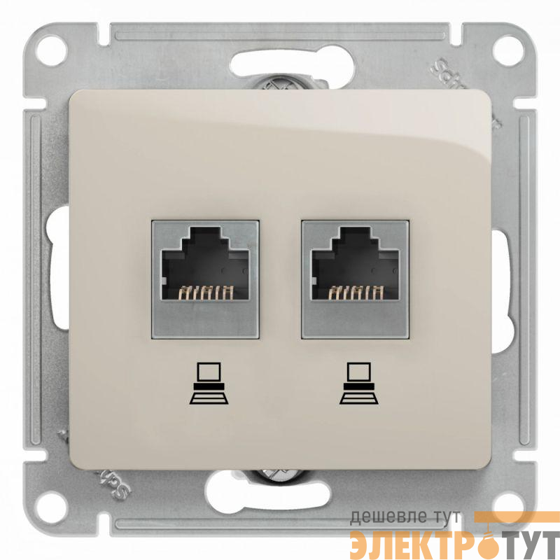 Розетка компьютерная 2-м Glossa RJ45 кат.5E механизм молочн. SE GSL000985KK