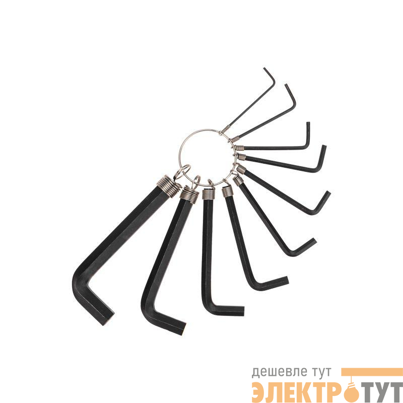 Набор ключей имбусовых HEX 1.5-10мм CrV 10шт оксидированные на кольце Kranz KR-12-5201