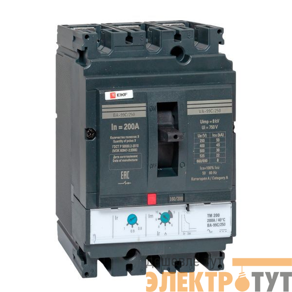 Выключатель автоматический 3п 250/200А 45кА ВА-99C Compact NS PROxima EKF mccb99C-250-200