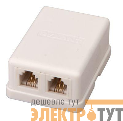 Розетка телефонная 2-м ОП RJ14 (6P4C) кат.3 бел. Rexant 03-0002