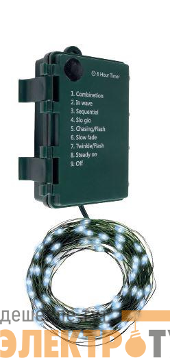 Гирлянда "Роса" DC-G06-50W 50 microLED 5.1м. 8реж. (3хAA в компл.) бел. ФАZА 5059658