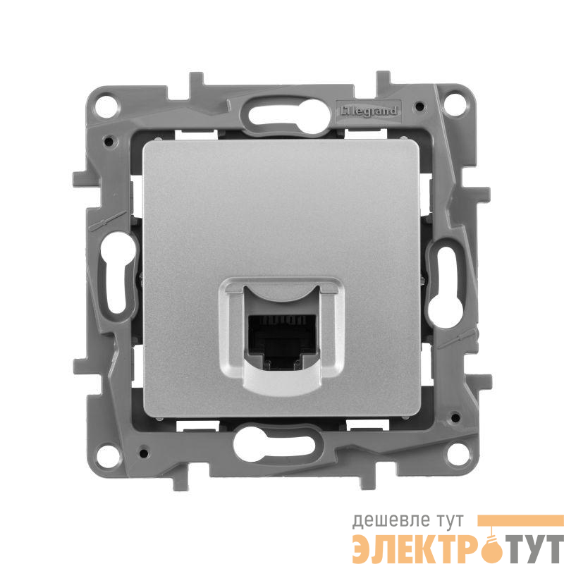 Розетка компьютерная 1-м СП Etika RJ45 кат.5E UTP механизм алюм. Leg 672441